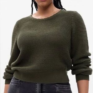 GAP Green Crewneck Sweater with Waffle Knit Texture